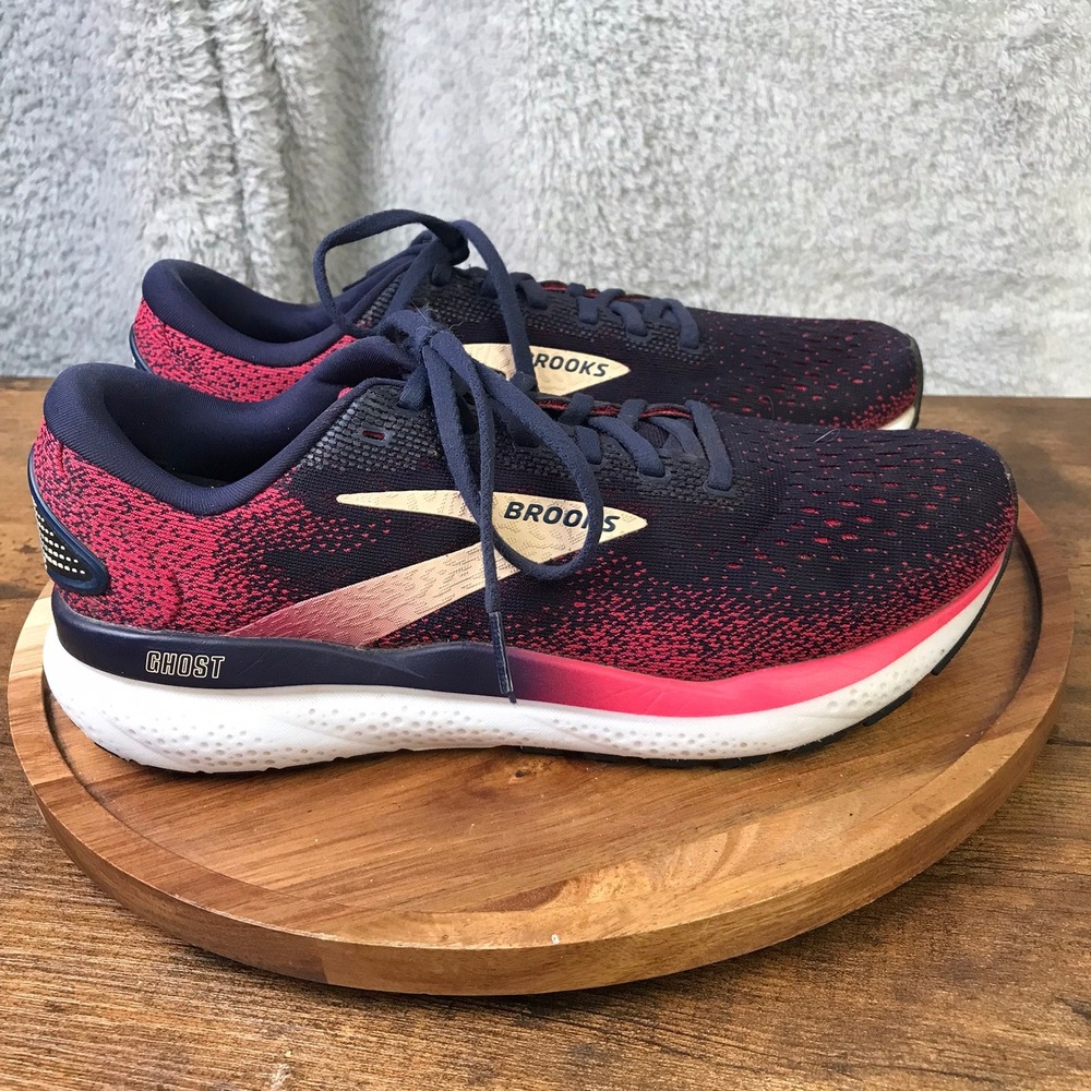 Brooks Ghost 14 Running Shoes Womens 9B Navy Pink Neutral Athletic Sneakers